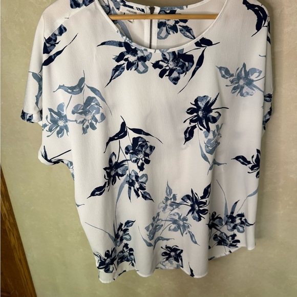 Maurices Tops - Maurices White Blouse with Navy Floral Print